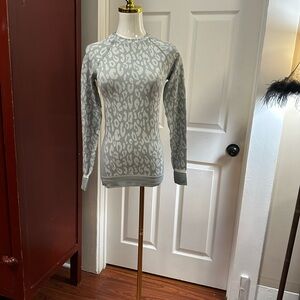 Sweaty Betty Gray Crew Neck Sweater with Leopard Pattern
